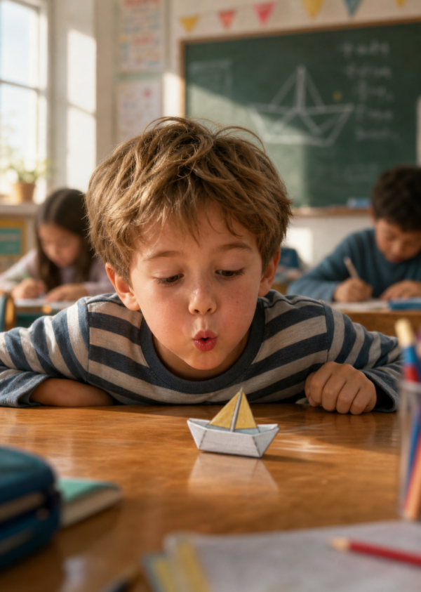 Kind Atemübung Papierboot pusten Schule Klassenraum Grundschule Material Übung